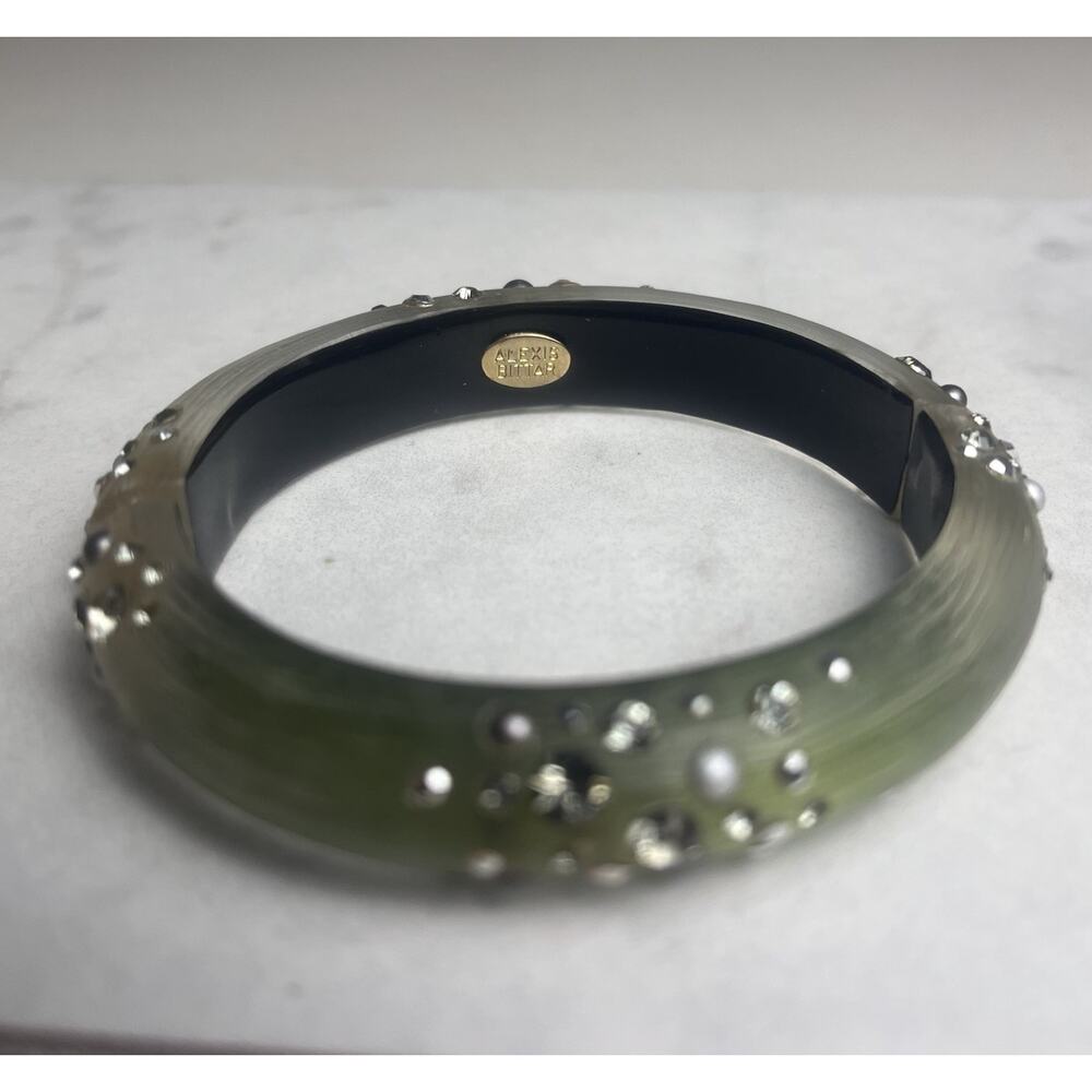 Alexis Bittar Sage Green Assorted Crystal Dust Lucite Hinged Magnetic Bracelet - Picture 13 of 16